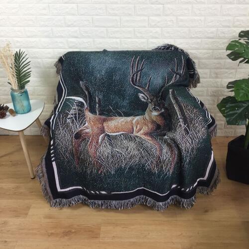 Deer Retro Pastoral Cotton Rug Decoration Tapestry Tassel Forest Sofa Blanket Home Covers Europe Leisure Outdoor Picnic Mat