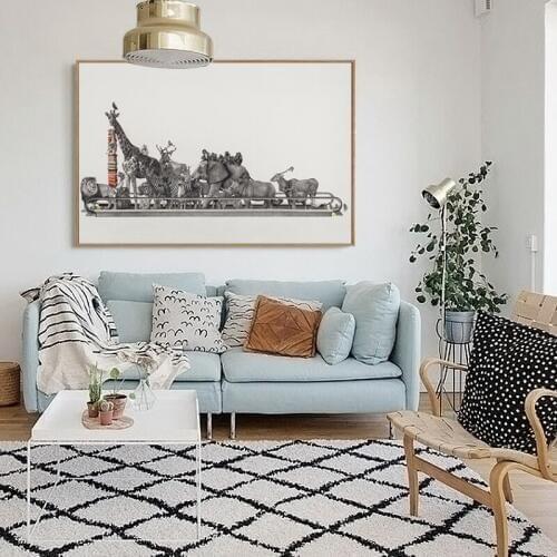 Retro Funny Take the elevator Animals Portrait Canvas Art Painting Print Poster Picture Wall Living Room House Decorative Mural