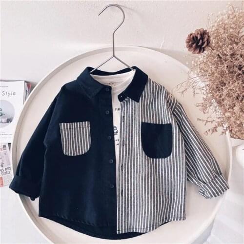 Spring Boys Shirts Casual Long Sleeve Patchwork Childrens clothing Autumn striped Shirt cotton Loose Baby Kids Clothes Tops
