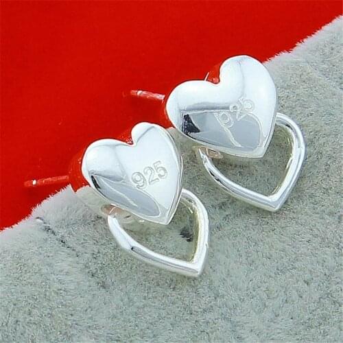 Hot Sale 925 Sliver Plated Heart Shaped Earrings Fashion Jewelry For Women Trendy Engagement Anniversary Birthday Gift