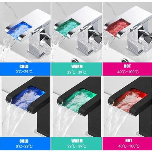 LED RGB Color Change Waterfall Bathroom Basin Faucet Bathroom Mixer Tap Sink Faucet Single Handle Toilet Mixer Tap Water Tap