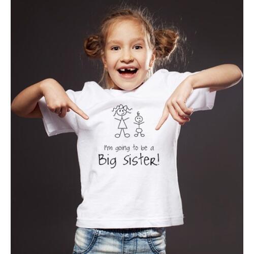 I'm Going To Be A Big Sister New 2020 Summer Toddler Children Girl Short Sleeve Tee Tops Kids Girl White T-shirt Clothes