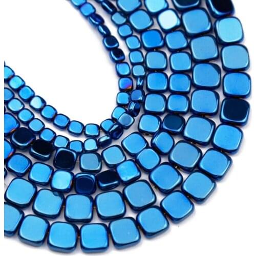 YHBZRET Natural Blue Flat Square Hematite Stone Spacers Loose Beads For Jewelry Making 3/4/6/8/10MM Diy Bracelets Accessories