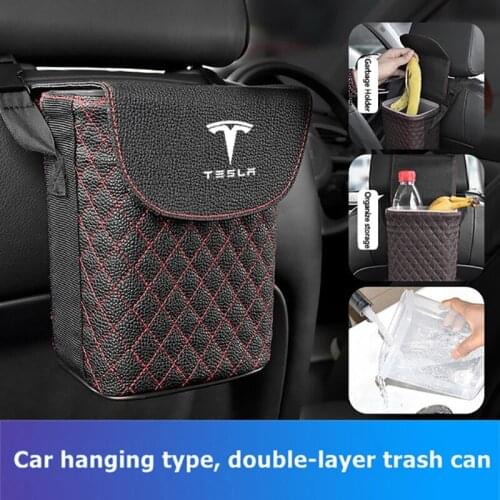 Car Seat Back Trash Can Ashbin Storage Box for Tesla Roadster Cybertuck Model3 Model S ModelX Auto Garbage Pocket Accessories