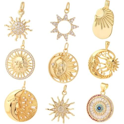 Sun Pendant Charms for Jewelry Making Sun Jewelry Charms Gold Copper Micro Pave Zircon CZ Diy Earring Necklace Charm Accessories