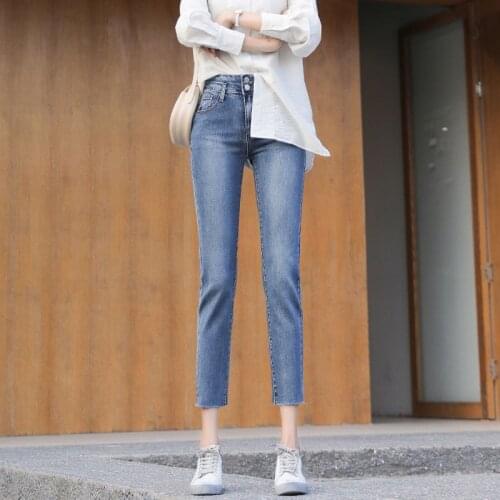 High Waist Buttons Wome Jeans Stretch Casual Streetwear Boyfriend Cotton Denim Pants Straight Leg Slim Fit Jeans For Girls 2021