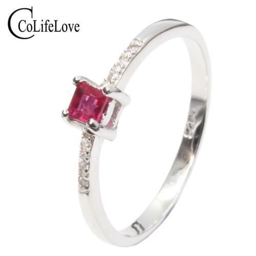 Simple design silver ruby ring 2.8*2.8mm natural blood red ruby ring 100% real 925 silver ruby jewelry romantic gift for woman