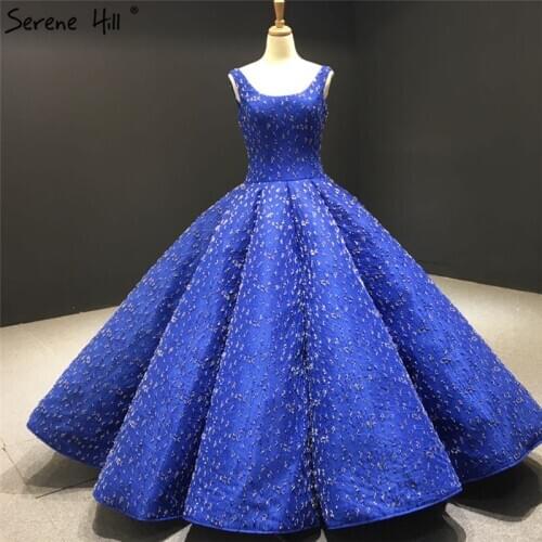 Blue Beading Sleeveless Sexy Wedding Dresses 2020 Dubai Luxury High-end Bridal Gowns Serene Hill HM66675 Custom Made