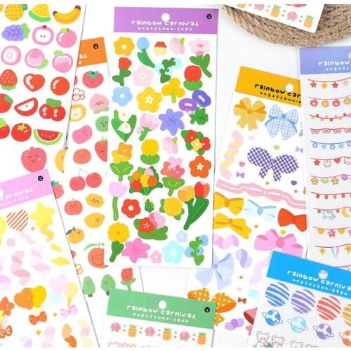 1 Sheet Rainbow Carnival Flower Ribbons Decorative Sticker Home Album Phone Decoration