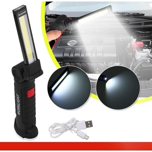 1pcs Portable 5 Mode COB Flashlight Torch USB Rechargeable LED Work Light Magnetic COB Hanging Hook Lamp For Outdoor Camping