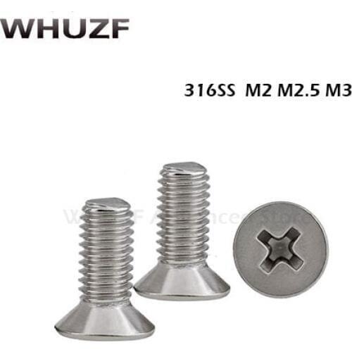 100PCS M2 M2.5 M3 Cross recessed countersunk head screws 316 stainless steel countersunk head screw machine screws