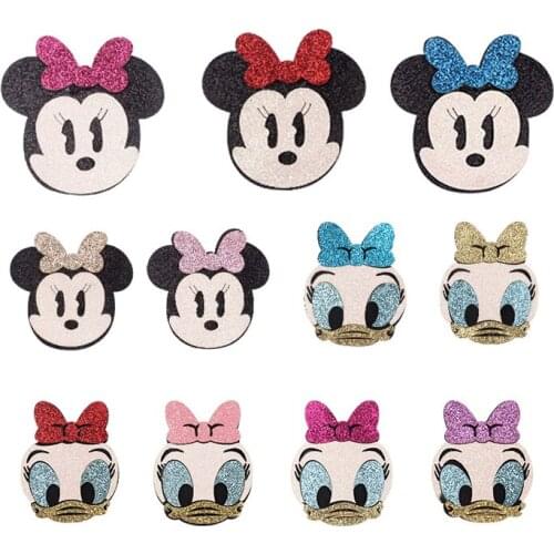 15Pcs/Lot Mickey Donald Duck Bow Design Pads Felt For Girls Cartoon Pattern Headband Kids Festival Party DIY Accessories