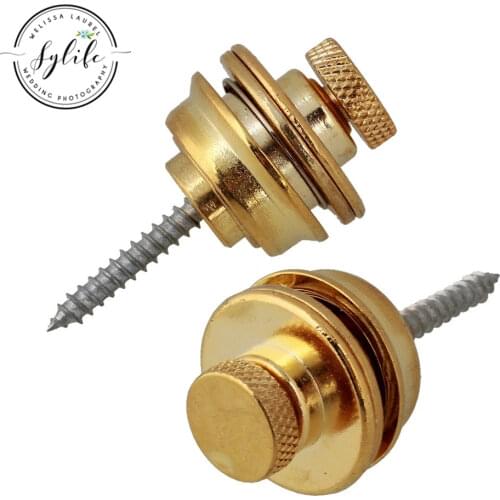 2 x Gold Plating Flat Head Guitar Strap Lock For Electric Guitar bass