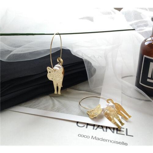 2019 New Three-dimensional Cat Gold pearl Hoop Earrings Big Round Gold Filled Earrings Jwelry for Women Christmas Ring Earring