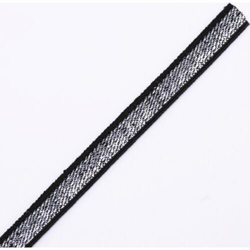 7mm Elastic Stretch Black Silver Polyester Webbing Ribbon Tape Band Belt Sewing Supplies Cinta for Cloth Strap 50yd/T1215