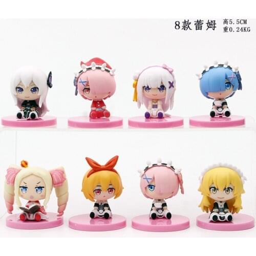 8pcs/set Anime Life in a different world from zero PVC Model Maid Subaru Natsuki Emilia Rem Ram Action Figures Toys