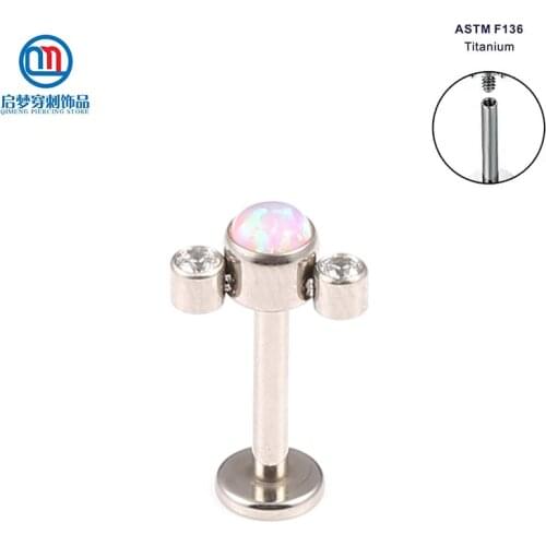 ASTM F136 Titanium Internally Threaded 3 Clear and Pink Opal Stones Cluster Tragus Piercing Body Jewelry