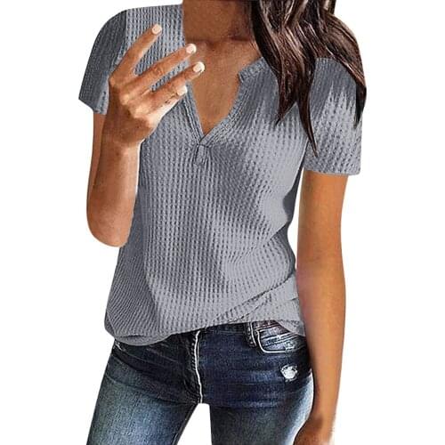 Women Summer Blouses Top Basic Solid Color Short Sleeve Tunic Shirts Fashoin V-Neck Blusas 2021 New Arrival Work Office Блузки