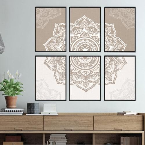 Bohemia Mandala Floral Beige Abstract Posters Canvas Painting Wall Art Print Pictures for Living Room Interior Home Decoration