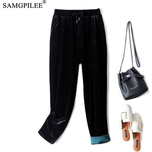 Pant Womens European Station 2021 New Autumn Women Trousers Casual Gold Velet Black Harem Full Plus Size Winter Woman Pants 4XL