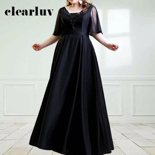 Black Evening Dresses DR1057 V-neck Half Sleeve Evening Gowns For Women Long Plus Size Robe De Soiree Lace Up Evening Dress