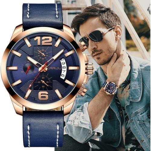CRRJU Luxury Multi-function Chronograph Men Wristwatch Fashion Military Sport Waterproof Leather Male Watch Relogio Masculino