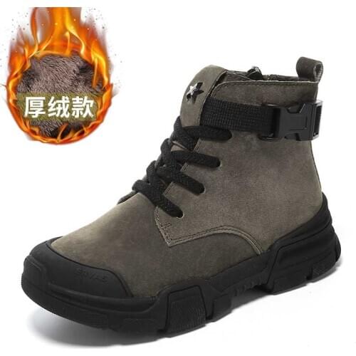 Kids Winter Boots For Boys Girls Shoes 2020 New Genuine Leather Children Martin Boots School Shoes Plush Warm Kids Snow Boots