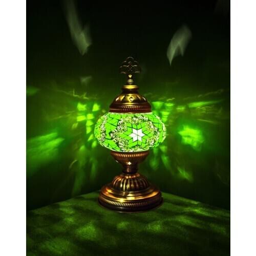 Handmade Turkish Moroccan Mosaic Authentic Vintage Art Deco Table Bedside Lamp, Green Colors, 5 Patterns