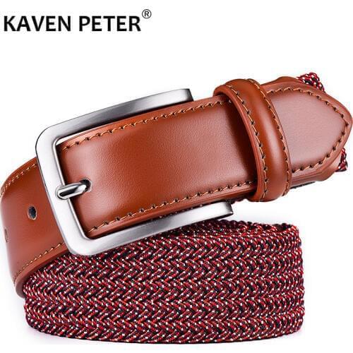 2019 Elastic Belt For Men Unisex Genuine Leather Strap Weave Stretch Canvas lover Belt High Quality Waistband Leisure Accessory