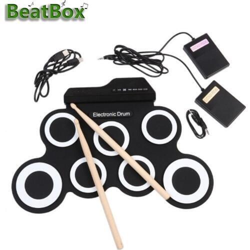 Electronic Drum Set Portable Digital Roll-up With 7 silicon Pads And DrumStick Foot Pedal Percussion Charged By USB
