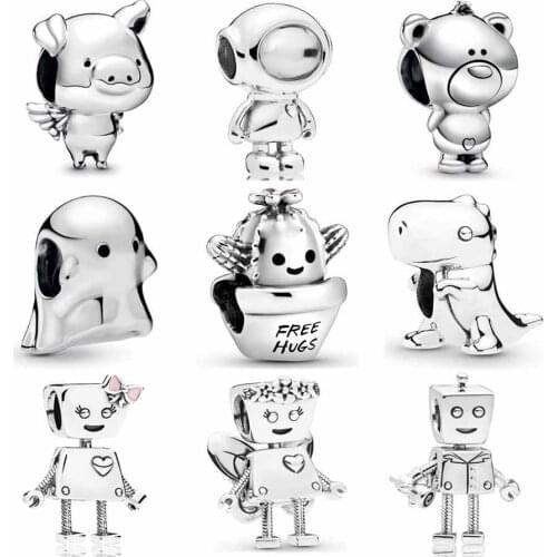 Smooth Pippo The Flying Pig Bear Free Hugs The Ghost Dinosaur Bead Charms Fit Europe Bracelet 925 Sterling Silver Bead Jewelry
