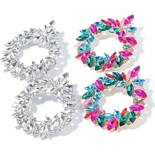 JIJIAWENHUA New Trend womens Sparkling Large Rhinestone Round Pendant Earrings Fashion Statement Dinner Party Accessories