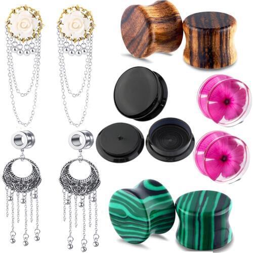 JUNLOWPY Stone Acrylic Wood Stainless Plugs and Tunnels Ear Gauges Stretcher Piercings Earring Expander Body Jewelry 2pcs 6-20mm
