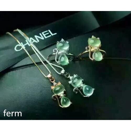 KJJEAXCMY exquisite jewelry 925 pure silver inlaid natural grape stone cartoon kitten female jewelry jewelry set rings pendant 2