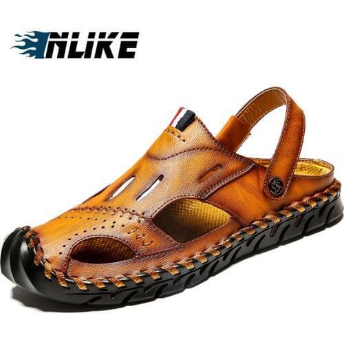 Classic Men Plus Size Soft Sandals Comfortable Men Summer Shoes Genuine Leather Sandals Soft Sandals