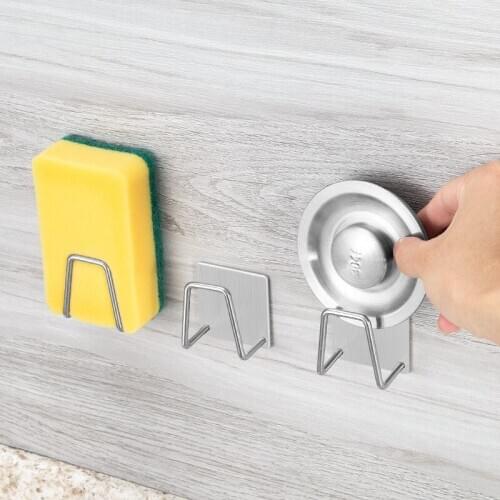 Kitchen Stainless Steel Sponges Holder Self Adhesive Sink Sponges Drain Drying Rack Kitchen Sink Accessories Storage Organizer