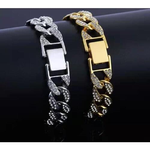 Iced Out Cuban Chain Bracelet for Men Charm Bracelet Gold Platde Chain Hip Hop Rapper Bling Bling Jewelry for Mens Couple Gifts