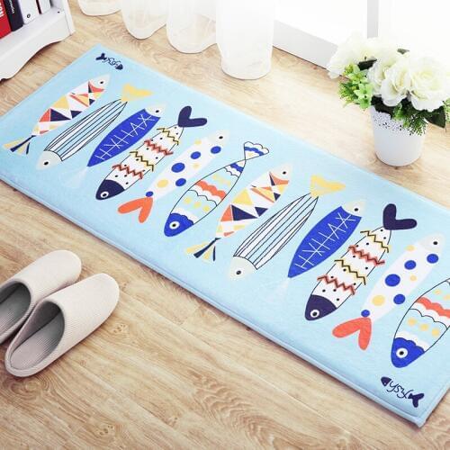 Cute Fishes Cartoon Fleece Carpet Living Room Bedroom Rugs blue Door Floor Mats Kids Baby Crawling Mats