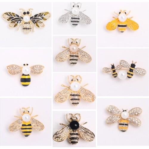 Cute Insect Brooch Women Enamel Little Bee Brooches Crystal Rhinestone Pearl Pin Brooch Jewelry Gifts For Girls Accessories