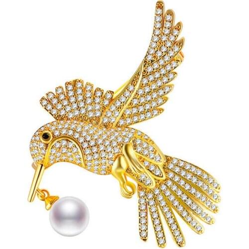 Boutique fashion ins new coat brooch autumn and winter hummingbird with pearl pin banquet accessories hijab pins gifts for women