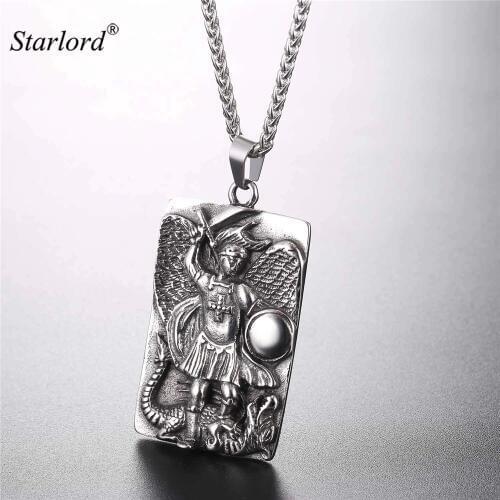 St Michael The Archangel Prayer Pendant Necklace Stainless Steel/Gold Color Medal Necklace Blessing Gift For Men/Women GP2570
