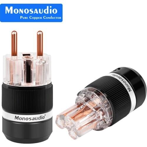 Monosaudio E101/F101 Transparent 99.998% Pure Copper EUR Schuko Hifi audio Power Cord Cable Power Plug IEC Female Connector
