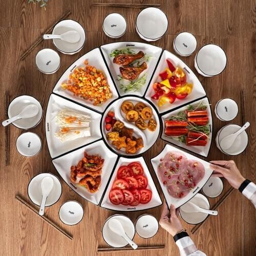 DIY Combination White Ceramic Plate Set Kitchen Accessories Porcelain Fruit Salad Food Cutlery Dishes Kit Tableware For Dinner