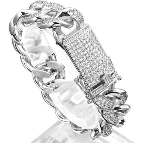 New Fashion Jewelry Charms18mm Wide Hip Hop Bling Iced Out AAA CZ Stone Paved Cuban Miami Link Chain Bracelets for Men Rapper