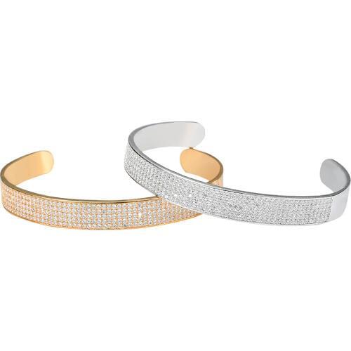 Micro Paved AAA Cubic Zirconia Open Cuff Bangle CZ Zircon Bracelet Men Hip Hop Bling Iced Out Rapper Jewelry Gold Color