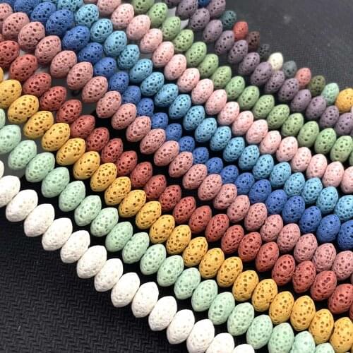 8 10mm Round Wheel Rondelle Mixed Color Lava Volcanic Stone Spacer Loose Beads For Jewelry Making DIY Bracelets Necklace