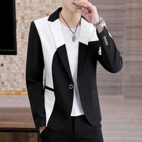 New Mens Blazers Jacket One Button Slim Fit Long Sleeve Coat Mixed Color Four Seasons Male M1