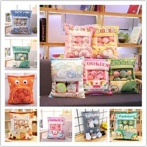 A Plushie Bag Pudding Toys Mini Animals Doll Sakura Bunny Cat Hamster Penguin Duck Strawberry Dog Unicorn Pillow Girl Kids Gift