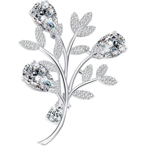 Diamond Flower S925 Silver Brooches for Women Classic Anniversary Fine Diamond Jewelry Christmas Luxury Flower Brooch Pins