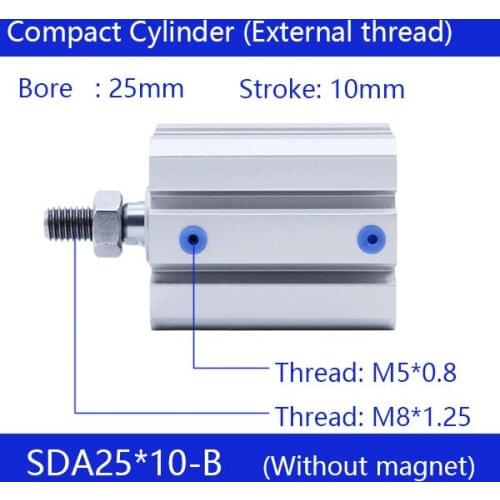 SDA25*10-B Free shipping 25mm Bore 10mm Stroke External thread Compact Air Cylinders Dual Action Air Pneumatic Cylinder